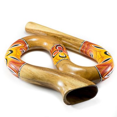 Serpentine shaped travel didgeridoo in red and yellow colour