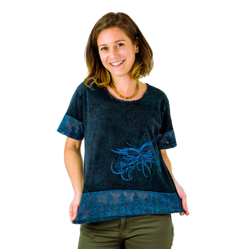 Ethnisches Damen-T-Shirt mit kurzen Ärmeln Sudha Pirus Nepal