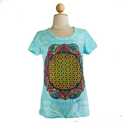 Damen T-Shirt mit kurzen Ärmeln Mirror Flower of Life Blue | S, M, L, XL