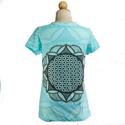 Damen T-Shirt mit kurzen Ärmeln Mirror Flower of Life Blue Thailand