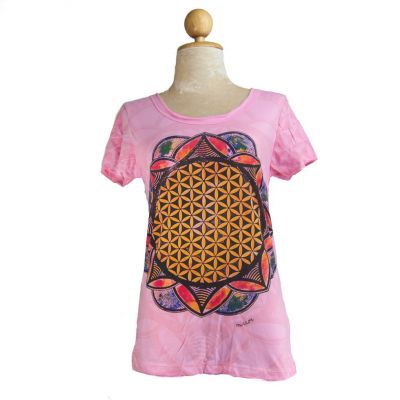 Damen T-Shirt mit kurzen Ärmeln Mirror Flower of Life Pink | XL - LETZTES STÜCK!