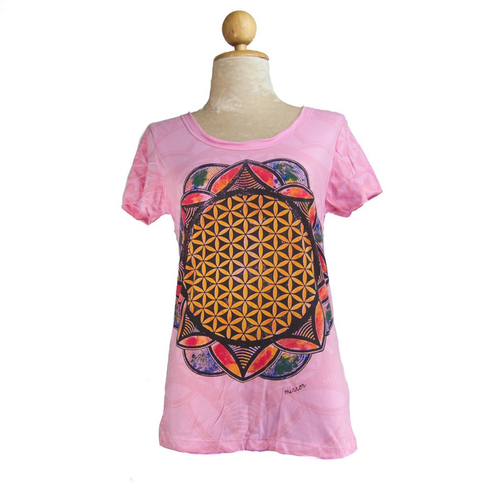 Damen T-Shirt mit kurzen Ärmeln Mirror Flower of Life Pink Thailand