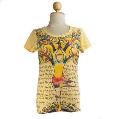 Damen T-Shirt mit kurzen Ärmeln Mirror Tree of life yoga Yellow | S, M, L