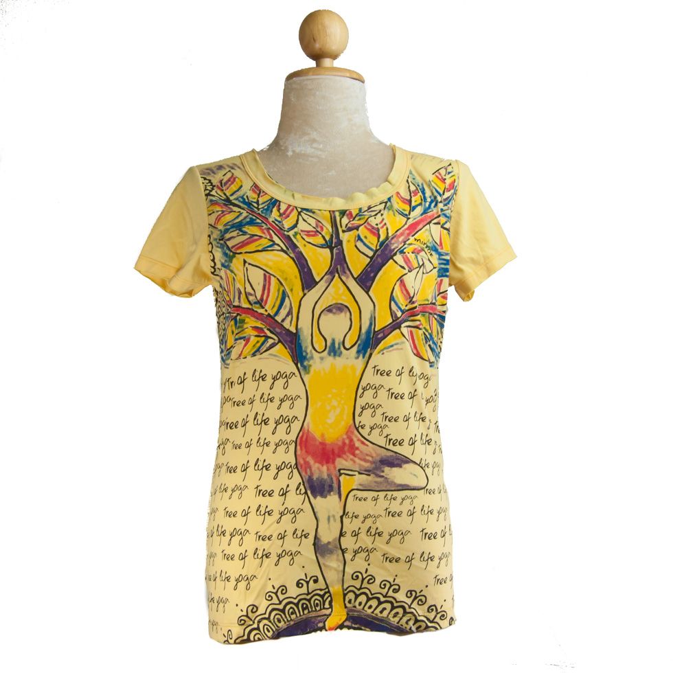 Damen T-Shirt mit kurzen Ärmeln Mirror Tree of life yoga Yellow Thailand