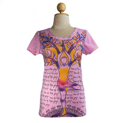 Damen T-Shirt mit kurzen Ärmeln Mirror Tree of life yoga Pink | S