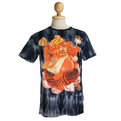 Ethnisches Herren Batik T-shirt Sure Ganesh on Lotus Black | M, L, XL