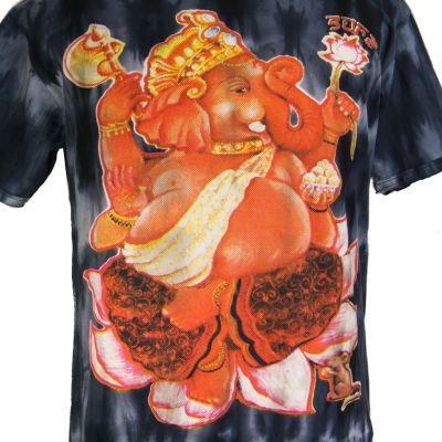 Ethnisches Herren Batik T-shirt Sure Ganesh on Lotus Black Thailand