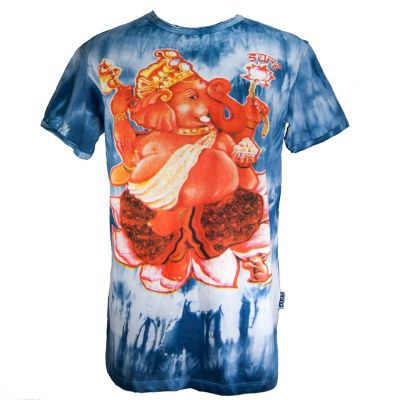 Ethnisches Herren Batik T-shirt Sure Ganesh on Lotus Blue | M, L, XL