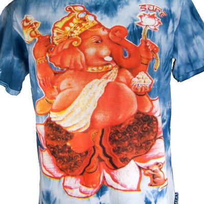 Ethnisches Herren Batik T-shirt Sure Ganesh on Lotus Blue Thailand