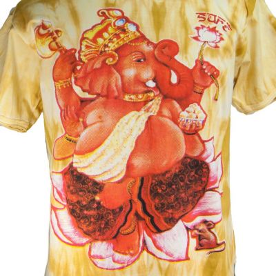 Ethnisches Herren Batik T-shirt Sure Ganesh on Lotus Yellow Thailand