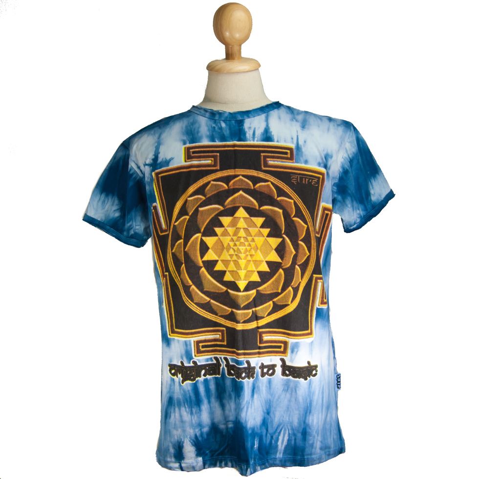 Ethnisches Herren Batik T-Shirt Sure Sri Yantra Blue Thailand
