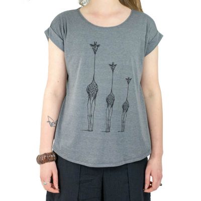 Damen T-Shirt mit kurzen Ärmeln Darika Giraffe Family Grey Thailand