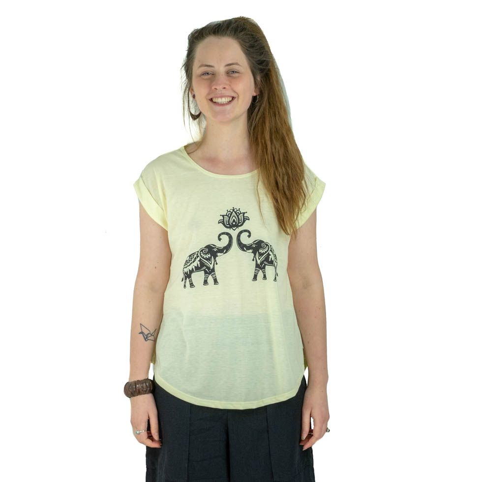 Damen T-Shirt mit kurzen Ärmeln Darika Spiritual Elephants Yellowish Thailand