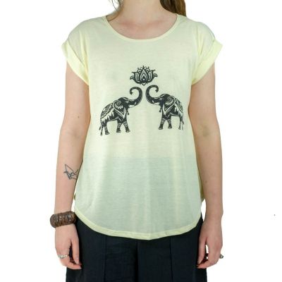 Damen T-Shirt mit kurzen Ärmeln Darika Spiritual Elephants Yellowish Thailand