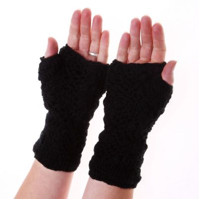 Wollene fingerlose Handschuhe Bardia Black Nepal