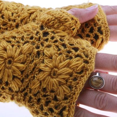 Wollene fingerlose Handschuhe Bardia Yellow Nepal