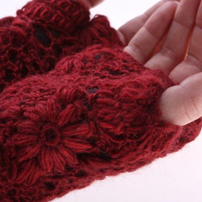 Wollene fingerlose Handschuhe Bardia Crimson Nepal