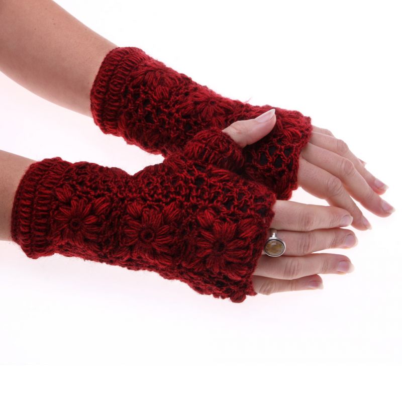 Wollene fingerlose Handschuhe Bardia Crimson Nepal