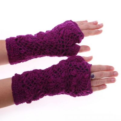 Wollene fingerlose Handschuhe Bardia Purple Nepal