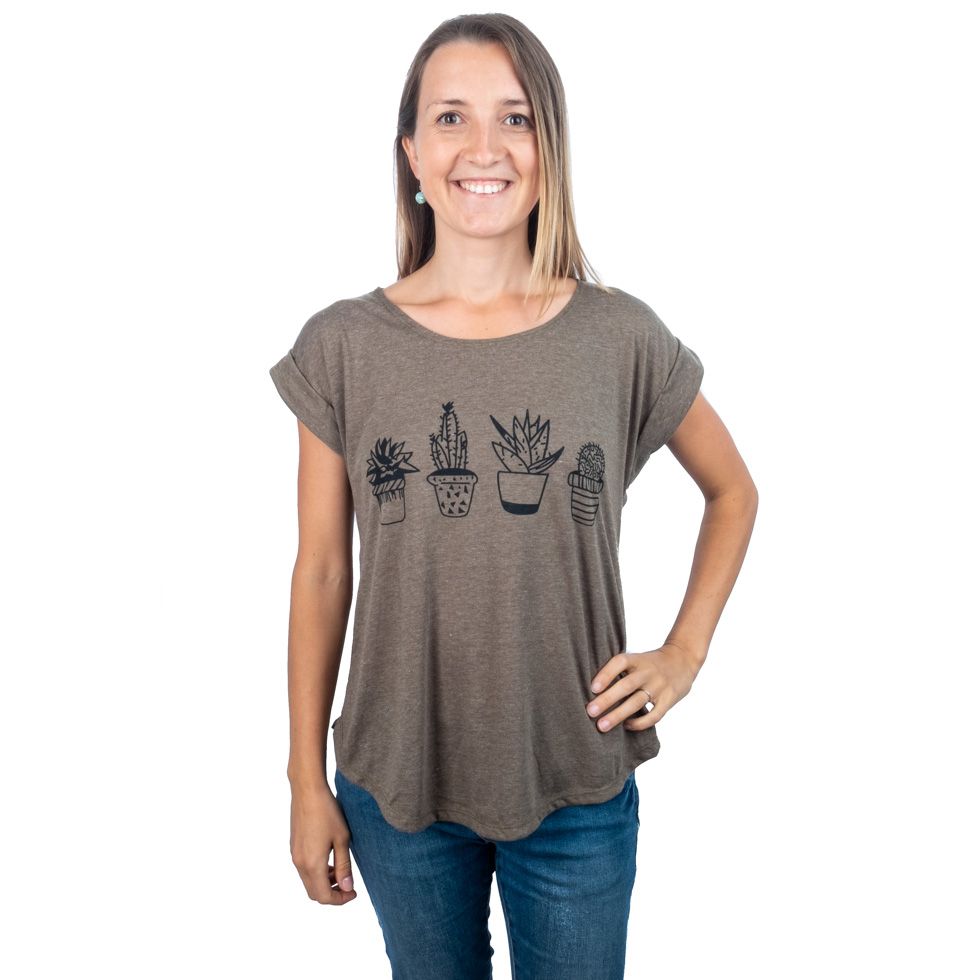 Damen T-Shirt mit kurzen Ärmeln Darika Cacti Brownish Thailand