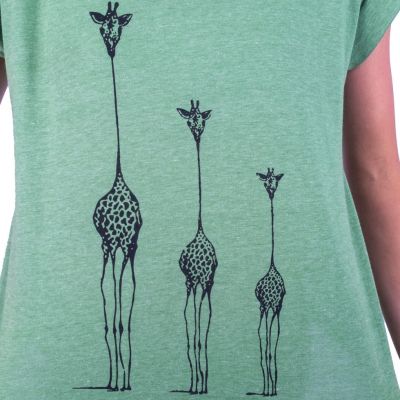 Damen T-Shirt mit kurzen Ärmeln Darika Giraffe Family Green Thailand
