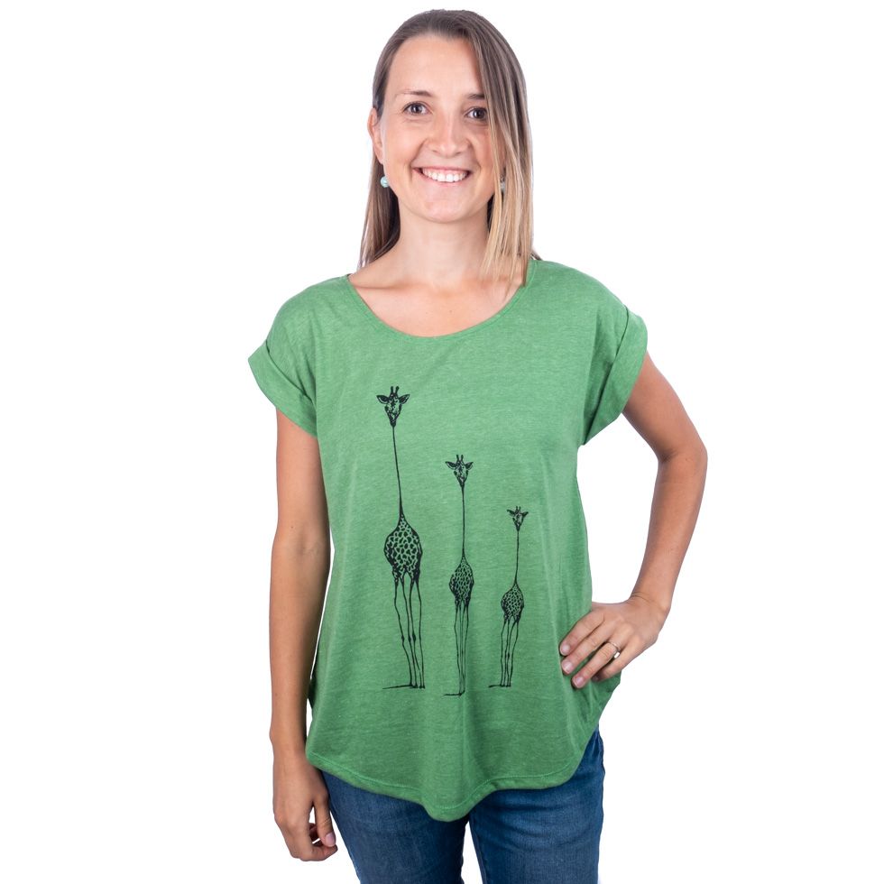 Damen T-Shirt mit kurzen Ärmeln Darika Giraffe Family Green Thailand