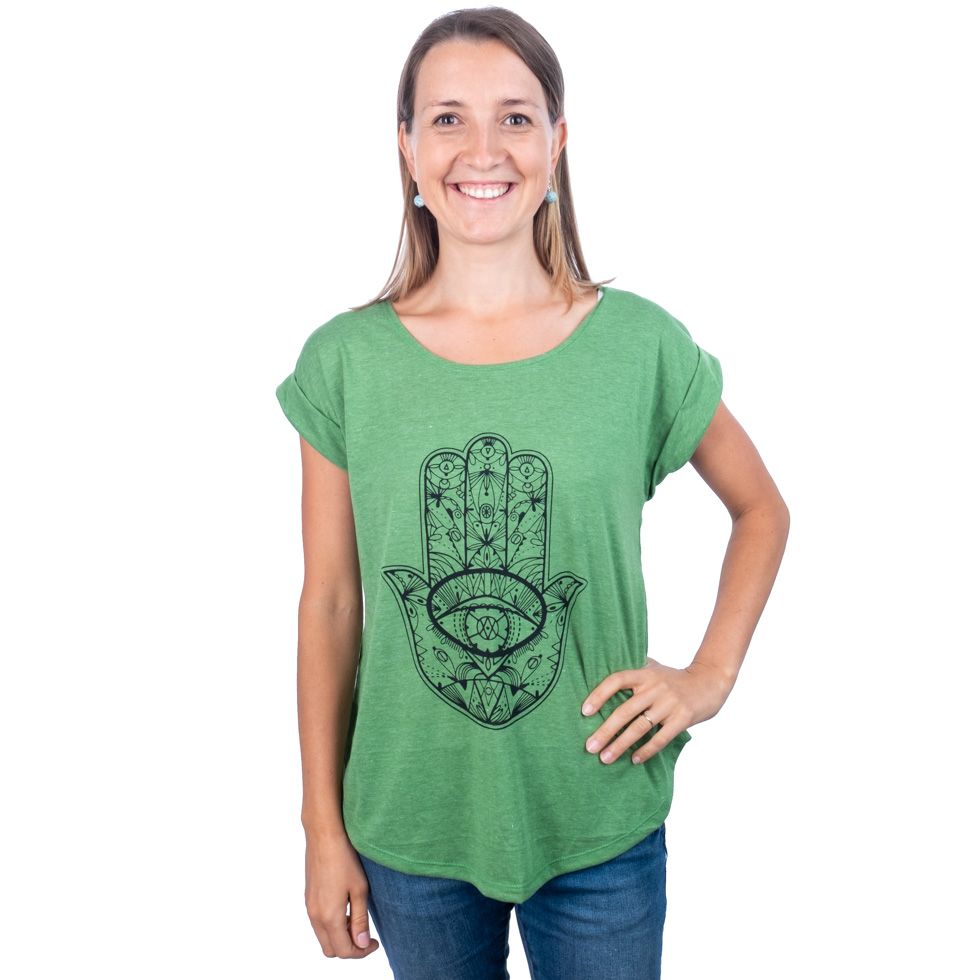 Damen T-Shirt mit kurzen Ärmeln Darika Hamsa Green Thailand