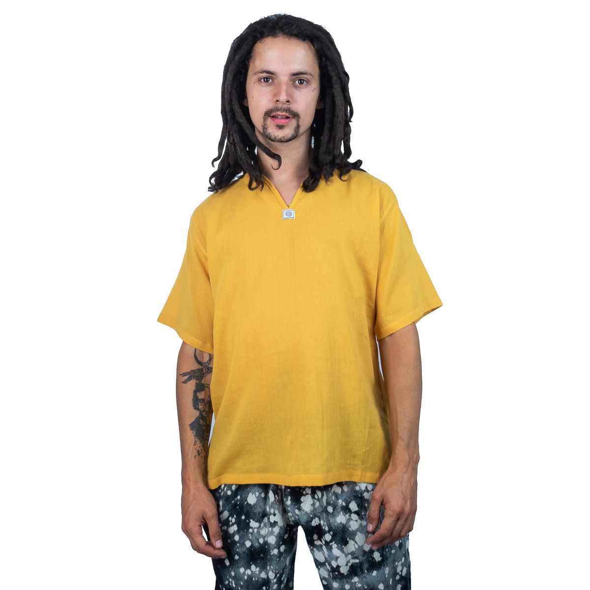 Kurta Lamon Mustard - Herrenhemd mit kurzen Ärmeln Thailand