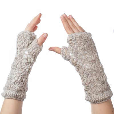 Wollene fingerlose Handschuher Bardia Cream | fingerlose Handschuhe, Kollektion Mütze und fingerlose Handschuhe