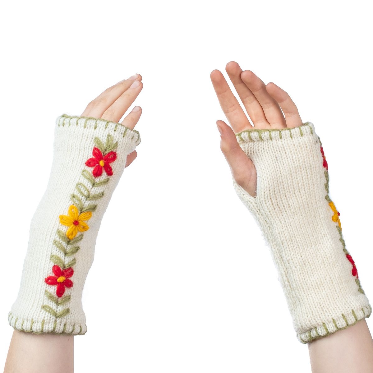 Wollene fingerlose Handschuhe Umanga Putih Nepal