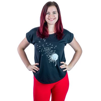 Damen T-Shirt mit kurzen Ärmeln Darika Bird Dandelion Black | S/M, L/XL - LETZTES STÜCK!