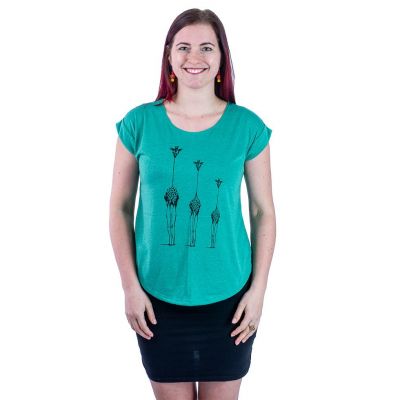 Damen T-Shirt mit kurzen Ärmeln Darika Giraffe Family Dark Green | UNISIZE