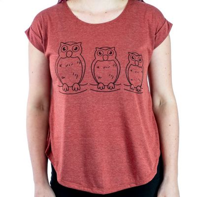 Damen T-Shirt mit kurzen Ärmeln Darika Owl Family Burgundy Thailand