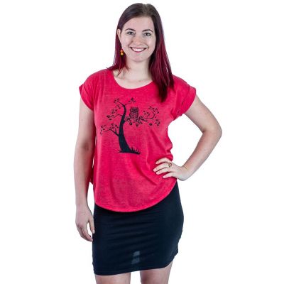 Damen T-Shirt mit kurzen Ärmeln Darika Solitary Owl Red | L/XL