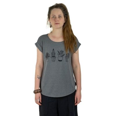 Damen T-Shirt mit kurzen Ärmeln Darika Cacti Dark Grey Thailand