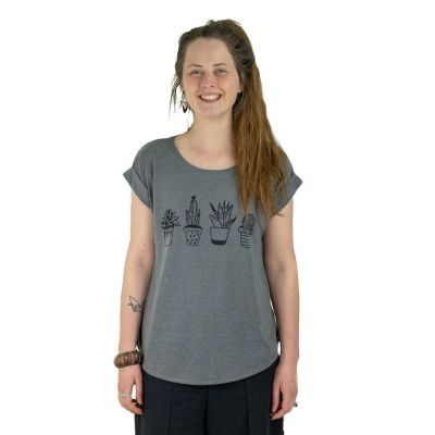 Damen T-Shirt mit kurzen Ärmeln Darika Cacti Dark Grey | S/M