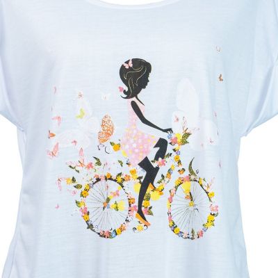 Damen T-Shirt mit kurzen Ärmeln Darika Fragrant Bike White Thailand