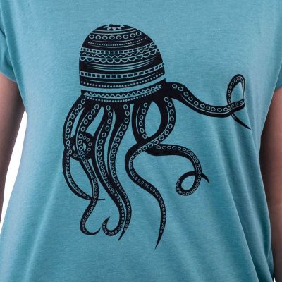 Damen T-Shirt mit kurzen Ärmeln Darika Octopus Turquoise Thailand