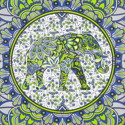 Überdecke aus Baumwolle Elefantenmandala – grün-blau India