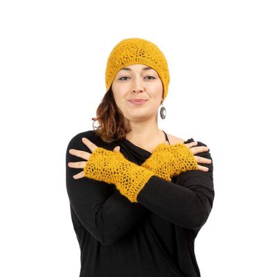 Wollene fingerlose Handschuhe Bardia Yellow Nepal
