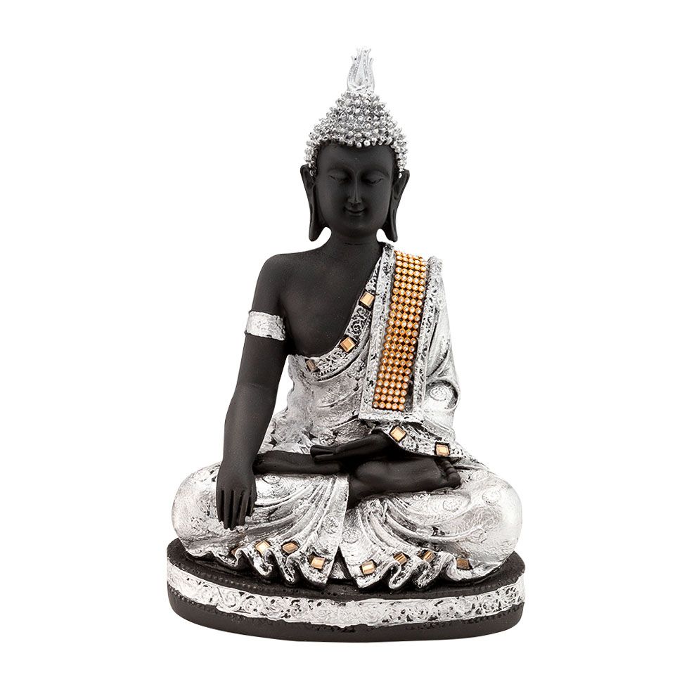 Verzierte Harz-Figur Silberner Buddha India