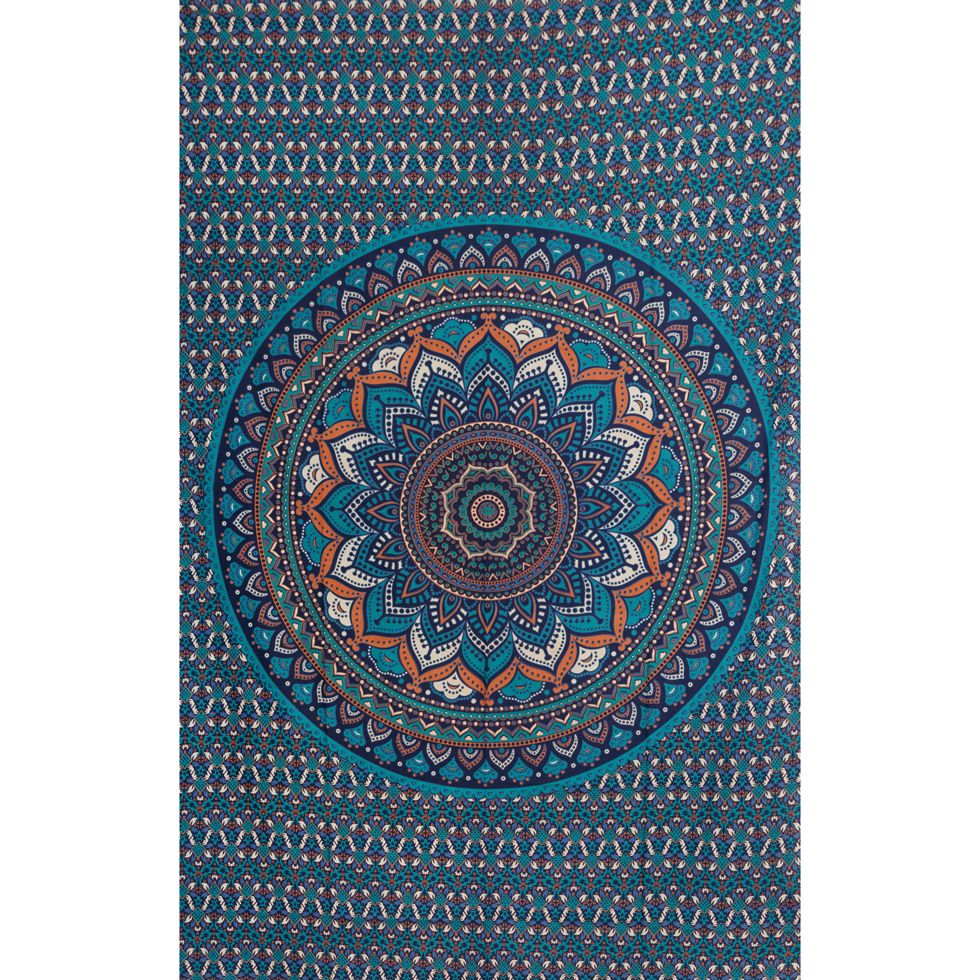 Überdecke aus Baumwolle Lotus-Mandala – blau India