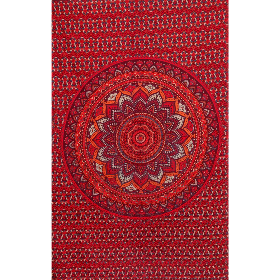 Überdecke aus Baumwolle Lotus-Mandala – rot-lila India