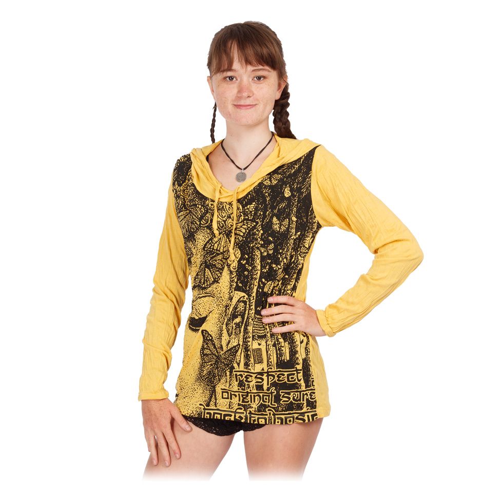 Damen Kapuzen-T-Shirt Sure Buddha's Butterflies Yellow Thailand