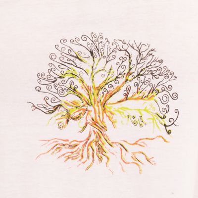 Baumwoll-Yoga-Outfit Lebensbaum und Chakren – weiß - - Top L/XL Nepal