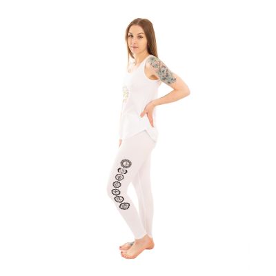 Baumwoll-Yoga-Outfit Lebensbaum und Chakren – weiß - - Set Top + Leggings L/XL Nepal
