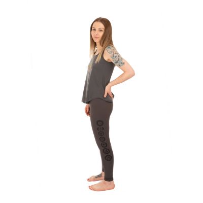 Baumwoll-Yoga-Outfit Lebensbaum und Chakren – grau - - Set Top + Leggings L/XL Nepal