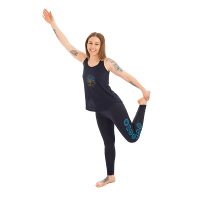 Baumwoll-Yoga-Outfit Lebensbaum und Chakren – dunkelblau - - Set Top + Leggings L/XL Nepal