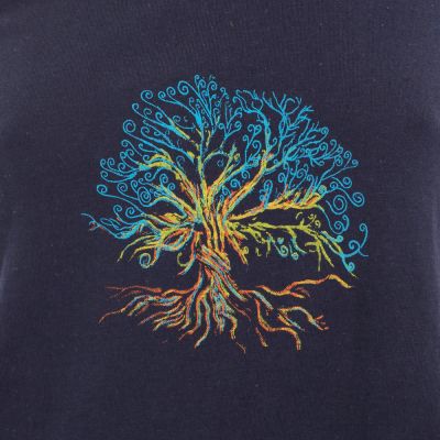 Baumwoll-Yoga-Outfit Lebensbaum und Chakren – dunkelblau - - Set Top + Leggings S/M Nepal