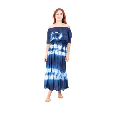 Langes Batik Kleid mit Rüschen Annabelle Blue | UNI